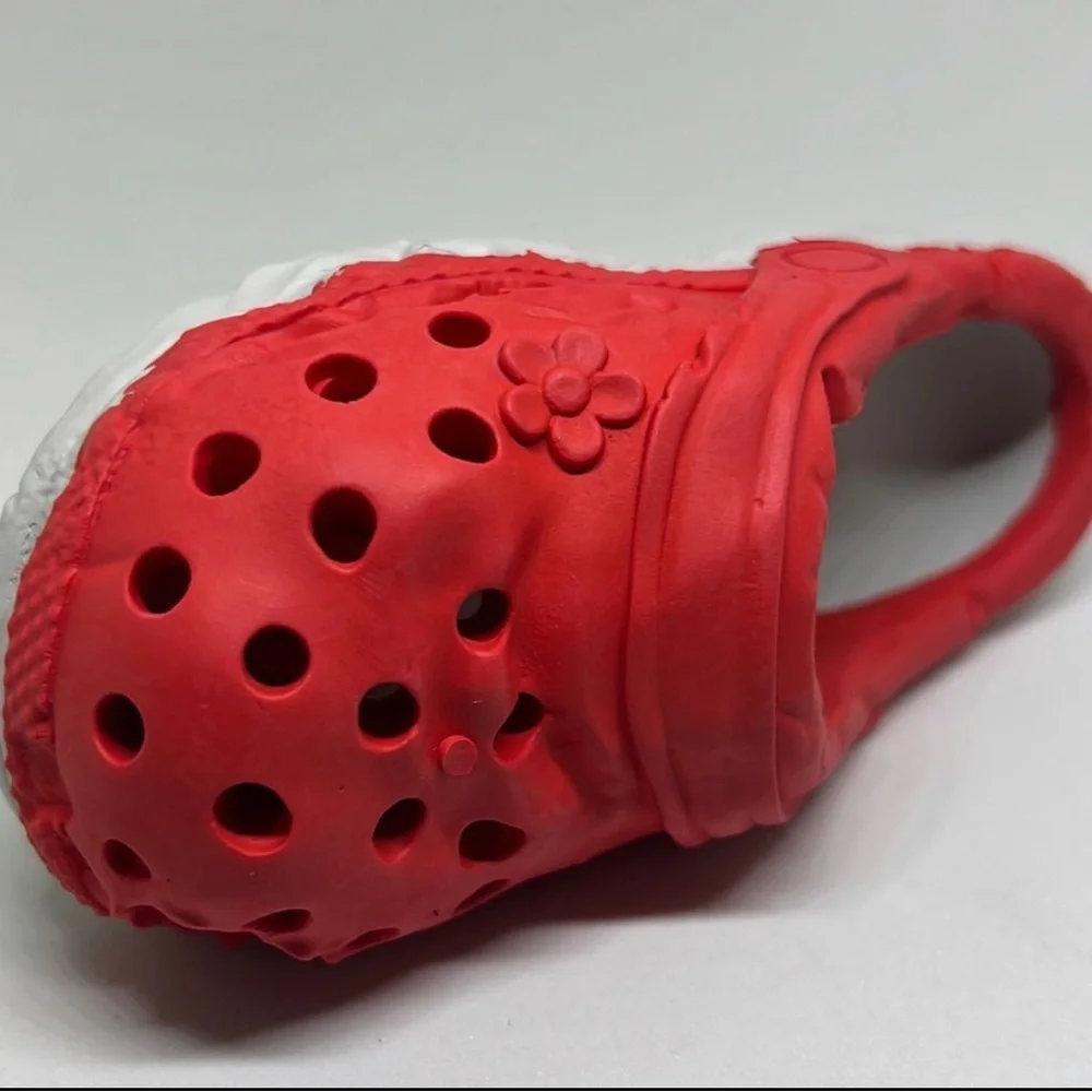 Red Natural Rubber Dog Chew Toy Slipper | Treat‎ Dispenser | 5x2 in